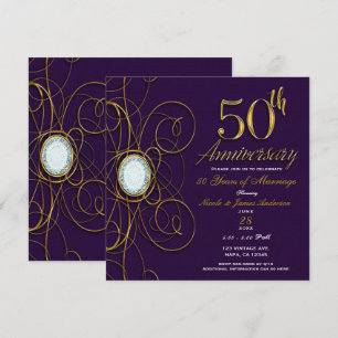 Convites Ameixa Roxo Real Ouro Diamante 50 50º Aniversário