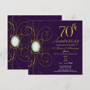 Convites Ameixa Roxo Real Ouro Diamante 70 70º Aniversário