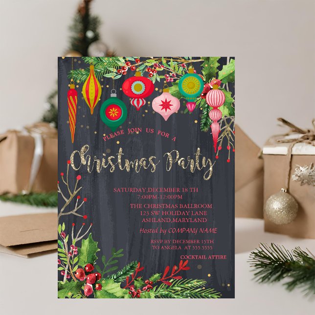 Convites Ameixas de Natal, Bolas Retro Pretas de Natal (Criador carregado)