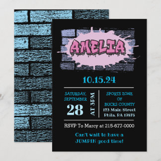 Convites AMELIA Seu Nome Meninas Rosa Grafite Hip Hop