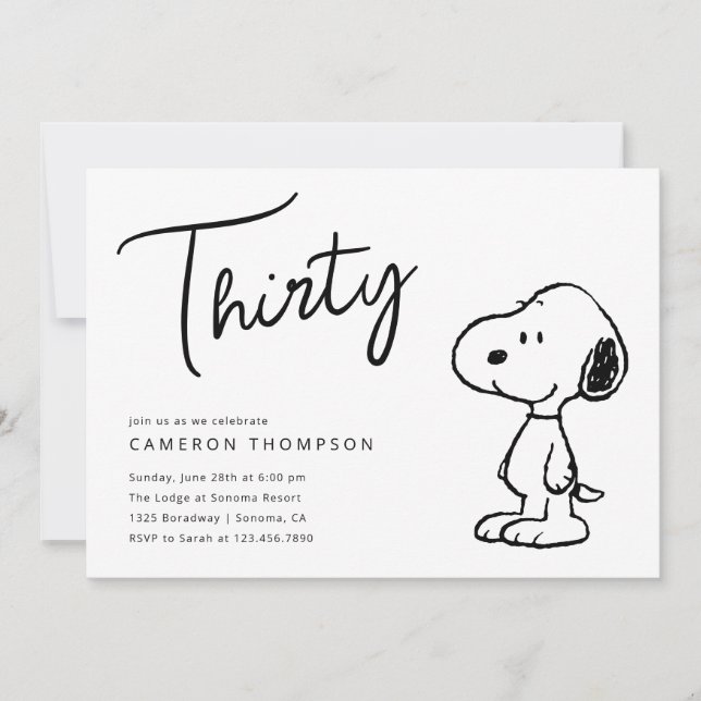 Convites Amendoins Snoopy - aniversário de 30 anos (Frente)