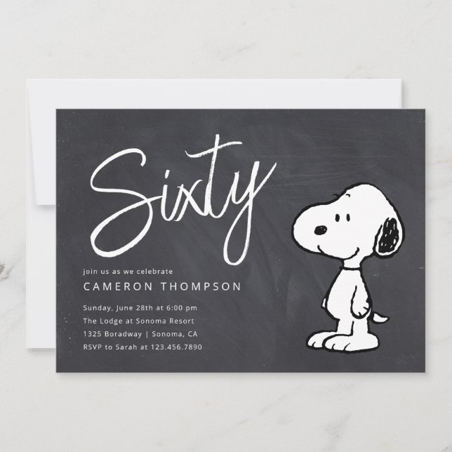 Convites Amendoins Snoopy - Quadro chalcboard 60º Aniversár (Frente)
