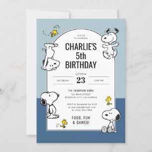 Convites Amendoins Snoopy & Woodstock Blue Aniversário