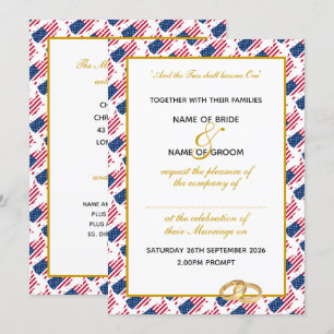 Convites AMÉRICA EUA com Casamento Faux Dourado de Script