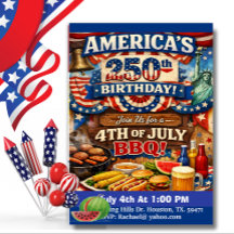 America’s 250th Birthday Patriotic BBQ Invitation 