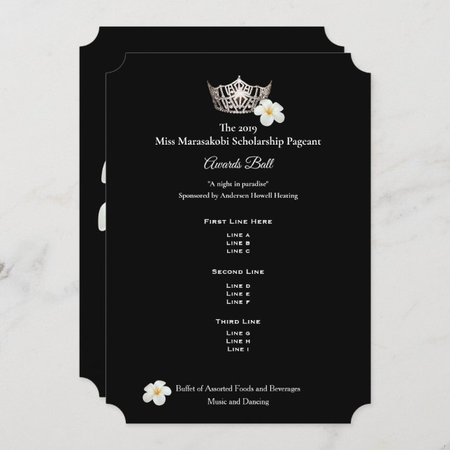 Convites America Silver Crwn Plumeria Prêmios Ball Prgm (Frente/Verso)