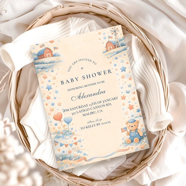 Convites American Boy Red White Blue Baby Shower (Criador carregado)