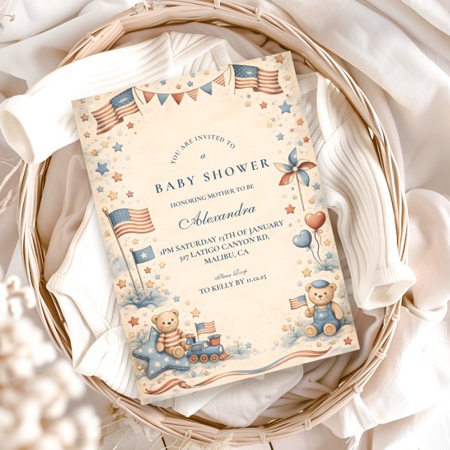 Convites American Boy Stars and Stripes Baby Shower (Criador carregado)