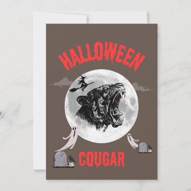 Convites american cougar on halloween night with crows (Frente)