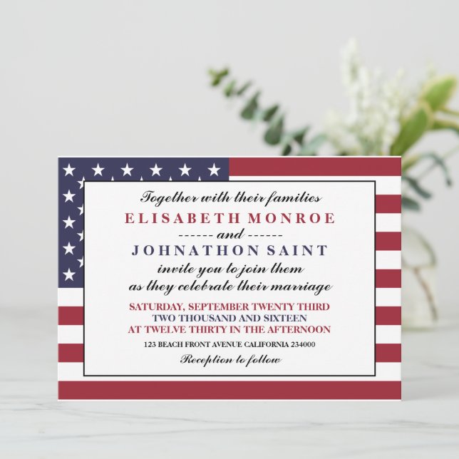 Convites American Flag Wedding (Em pé/Frente)