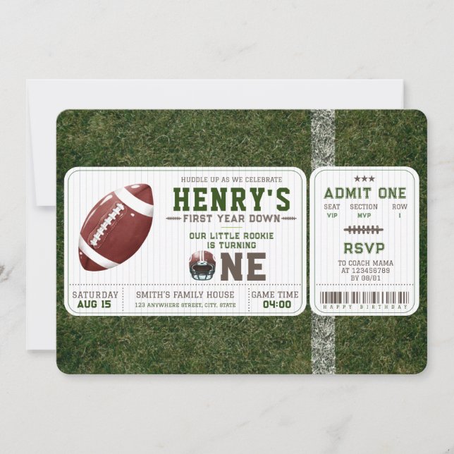 Convites American Football First Year Down 1st Birthday (Frente)