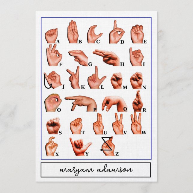 Convites American Sign Language Alphabet Board, ASL Card (Frente)