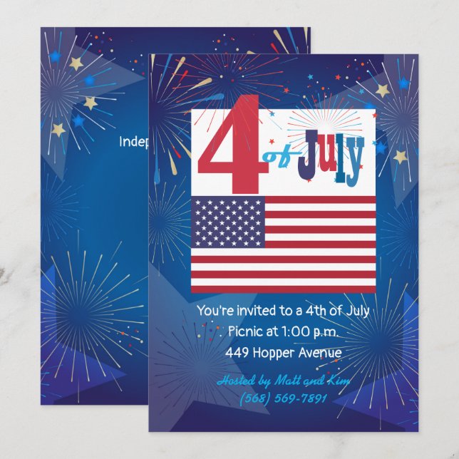 Convites American USA Flag 4 de julho Personalize (Frente/Verso)