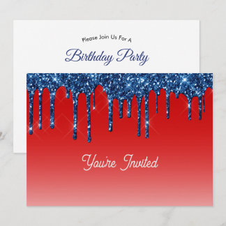 Convites Americana Red Blue Glitter Drip Birthday