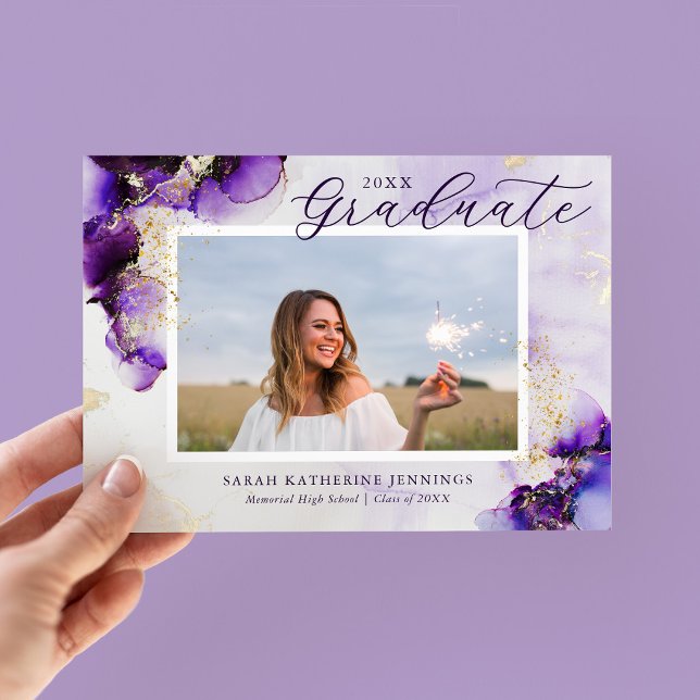 Convites Amethyst and Gold Glam 2 Photo Graduation Cards (Criador carregado)