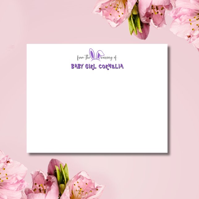 Convites Amethyst Bunny Ears Nursery Stationery Note Card (Criador carregado)