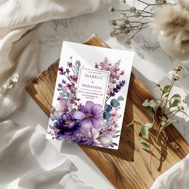 Convites Amethyst Garden Purple and Pink Floral Wedding (Criador carregado)