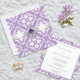 Convites Amethyst Lily Damask Floral Wedding