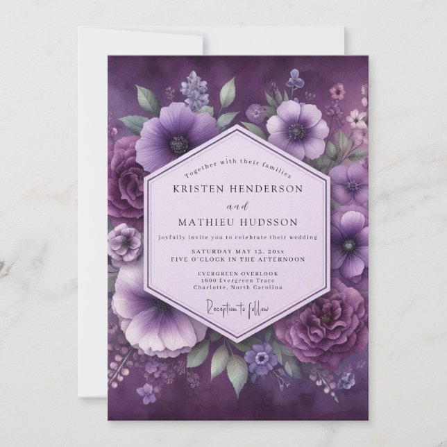 Convites Amethyst Luminous Bloom Wedding (Frente)