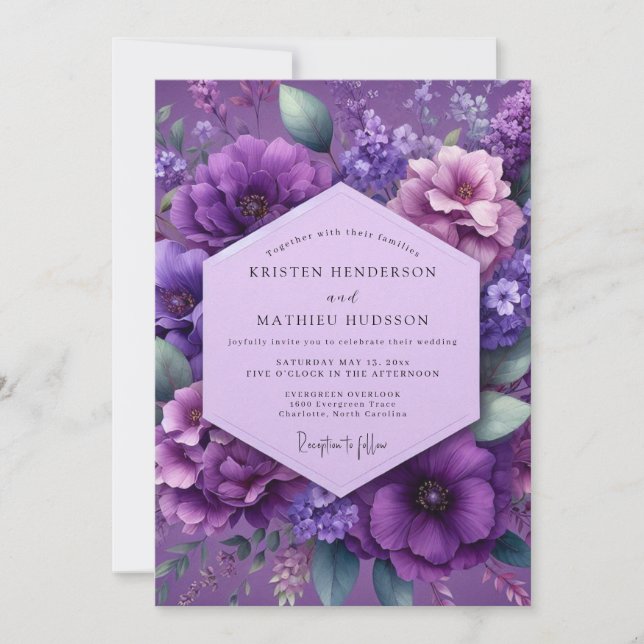 Convites Amethyst Lush Floral Wedding (Frente)