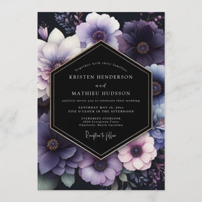 Convites Amethyst Moody Floral Wedding (Frente)