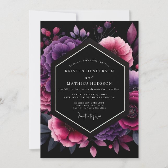 Convites Amethyst Moody Floral Wedding (Frente)