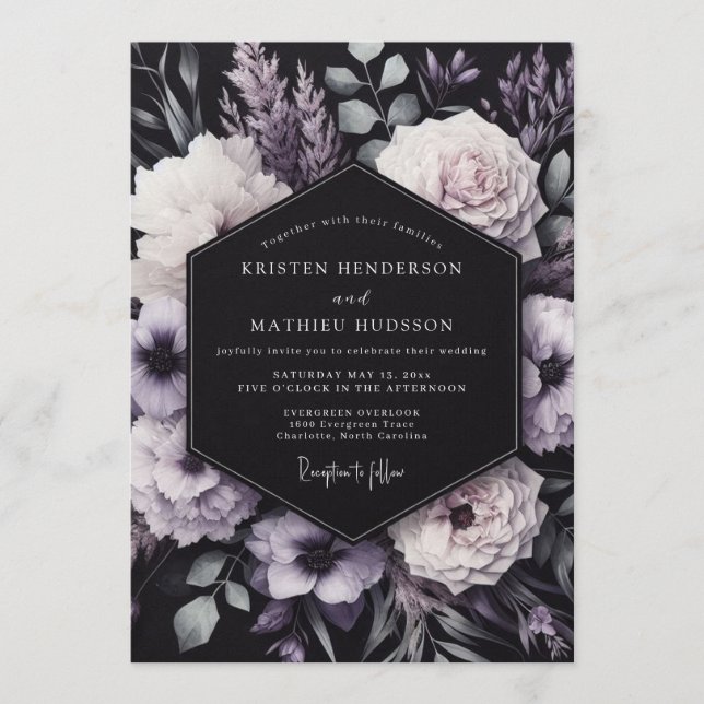 Convites Amethyst Somber Bloom Wedding (Frente)