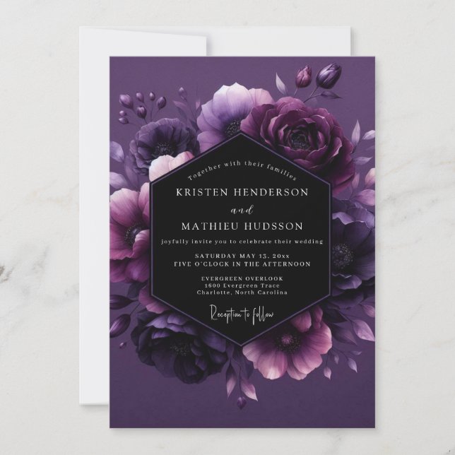Convites Amethyst Twilight Flora Wedding (Frente)