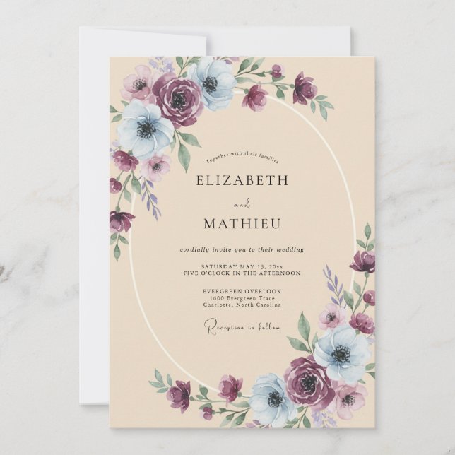 Convites Ametista Aço Ranunculus Eucalipto Casamento (Frente)