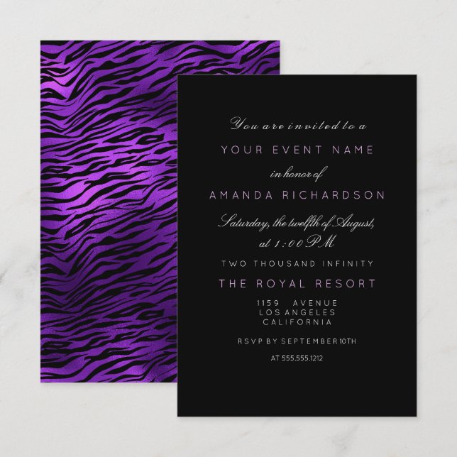 Convites Ametista Roxo, Tigre, Negra, Nascimento Mínimo Bra (Frente/Verso)