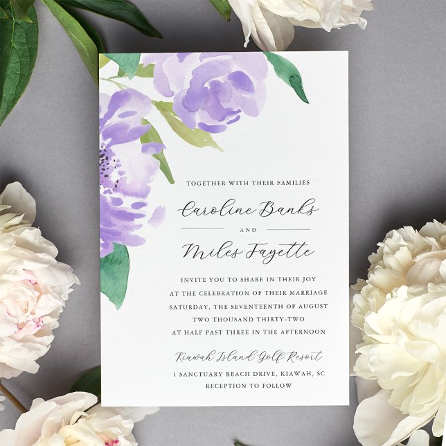 Convites Ametyst Peony | Lavanda Floral Wedding (Criador carregado)