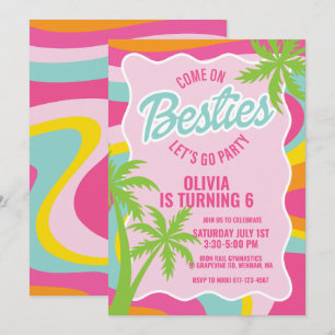 Convites Amigas rosa malibu redemoinho praia aniversário