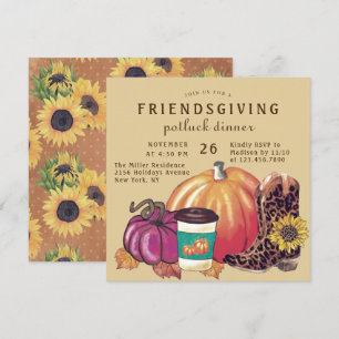 Convites Amigo de dar Potluck Janta abóbora girassol