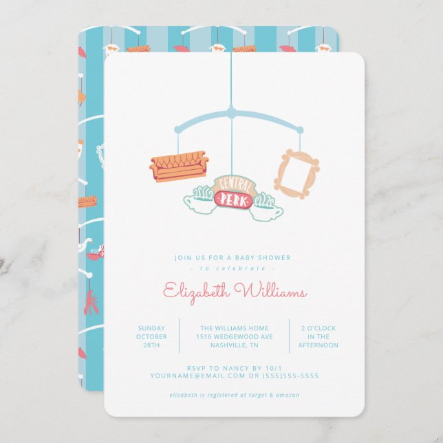 Convites AMIGOS™ | Chá de fraldas móvel Central Perk (Frente/Verso)