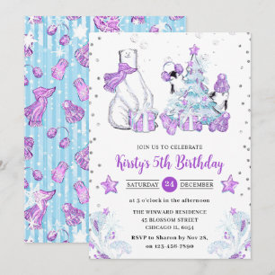 Convites Amigos de Inverno Urso Polar e Pinguins Aniversári