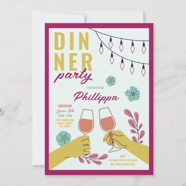 Convites Amigos de Jantar de Aniversário Degustação de Vinh (Frente)