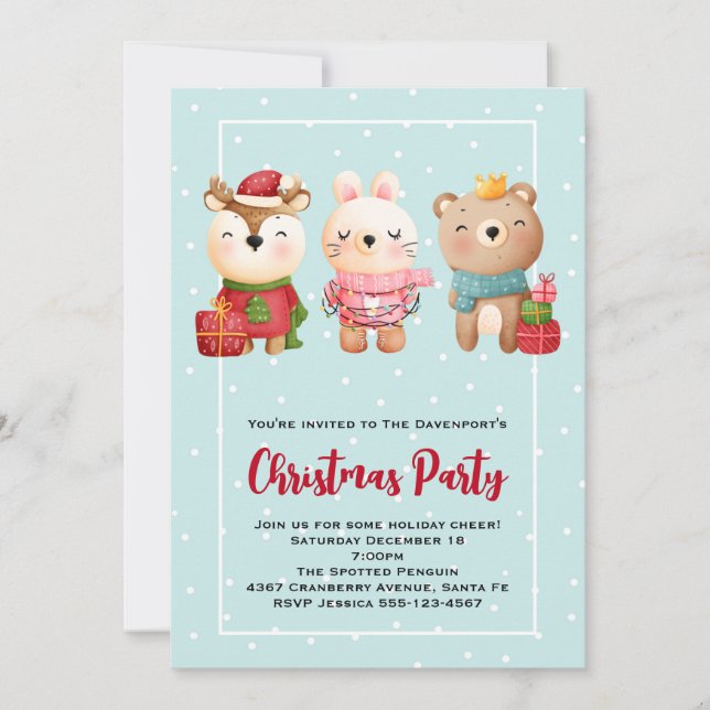 Convites Amigos de Natal - Urso da Rena e Festa do Coelho (Frente)