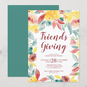Convites Amigos de outono dando aquarela floral Ação de G