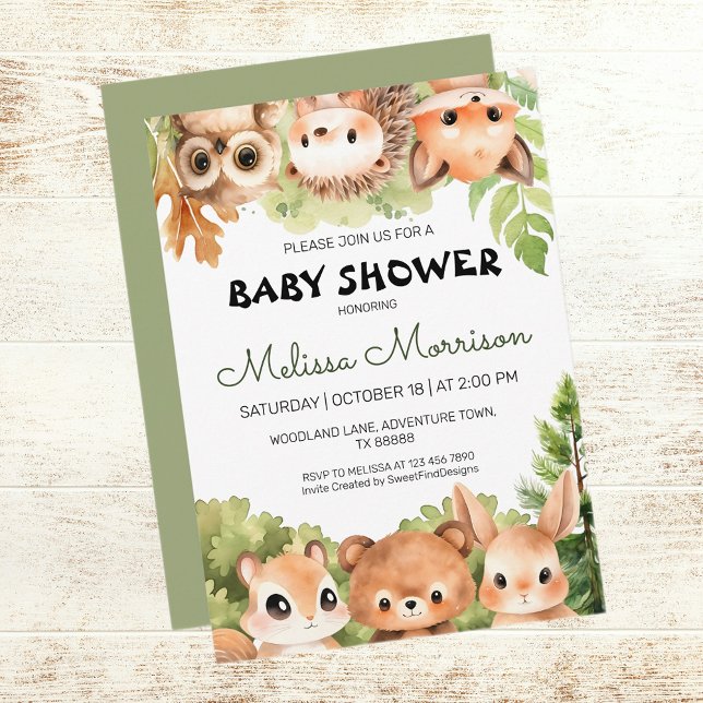 Convites Amigos de Woodland Reunindo Chá de Menino (Woodland Friends Gathering Baby Boy Shower Invitation)