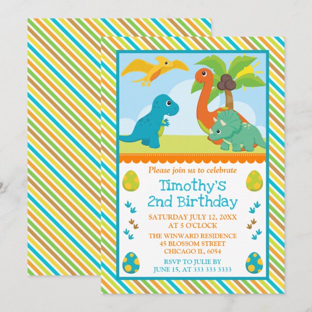 Convites Amigos Dinossauros Fofos Aniversário Infantil (Frente/Verso)