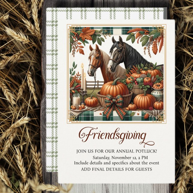 Convites Amigos do Dia de Ação de Graças da Moda  (Friendsgiving for Horse Lovers!)