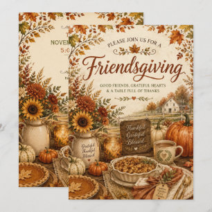 Convites Amigos do Friendsgiving no Estilo Fazenda Outonal