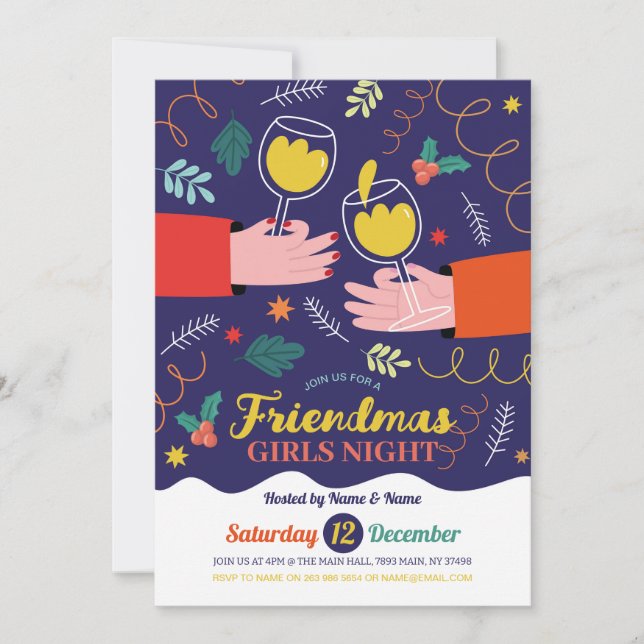 Convites Amigos Meninas Bebem Noite Amigos de Natal (Frente)