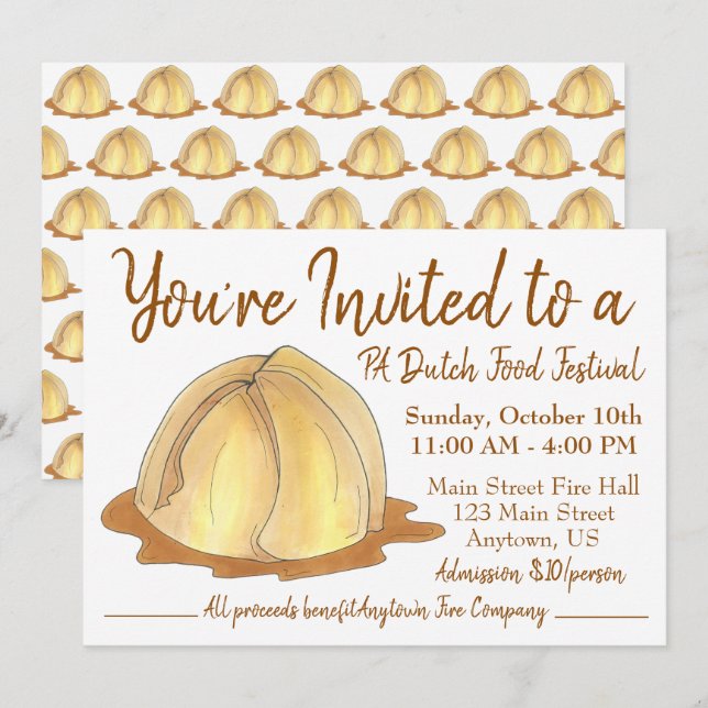 Convites Amish Pennsylvania PA Festival Dumpling (Frente/Verso)