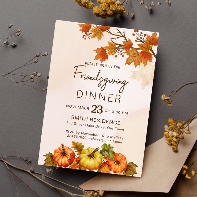 Convites Amizade Ação de Graças Abóboras de folhagem (Freindsgiving thanksgiving dinner party invitation template instant download autumn foliage pumpkins)