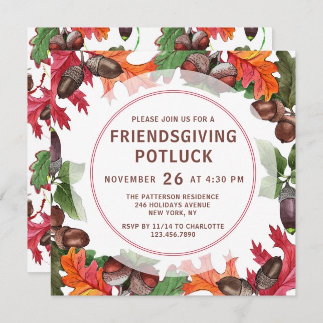 Convites Amizade Janto Potluck Floral (Frente/Verso)