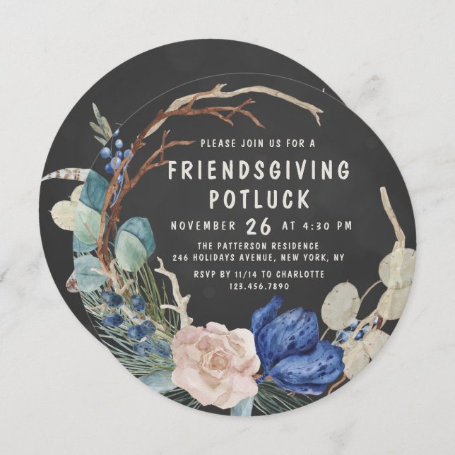 Convites Amizade Janto Potluck Floral (Frente/Verso)