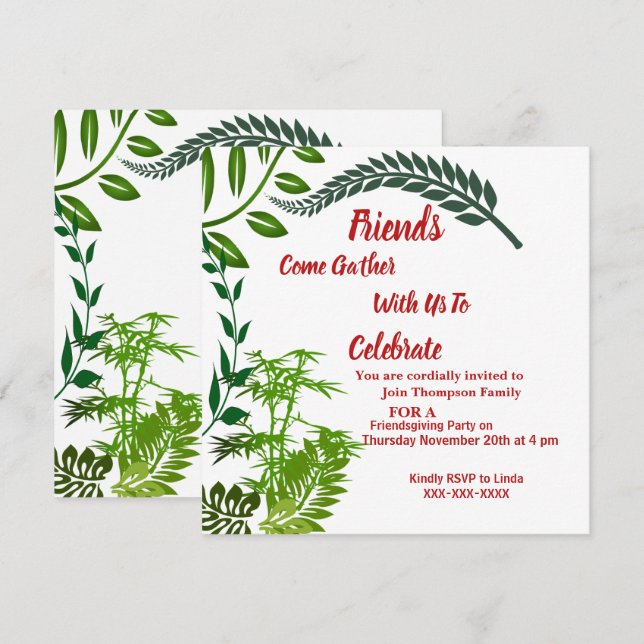 Convites Amizade Verde Outono Folhagem Outono Aquarela (Frente/Verso)