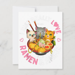 Convites Amo Anime e Macarrão Japonês Ramen Neko Kawaii