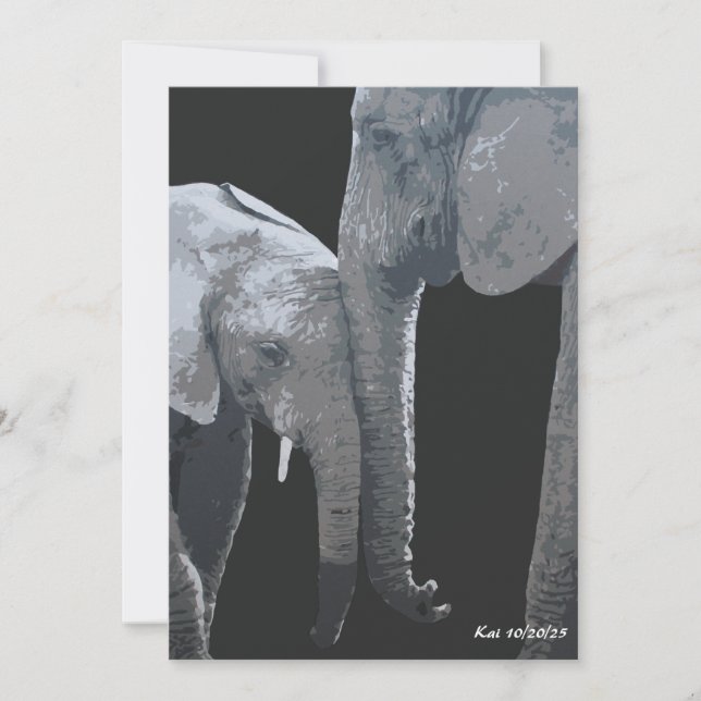 Convites Amo Você Mais, Arte Original de Elefante (Frente)